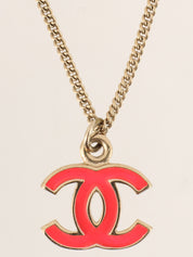 2004 CC Mark Plate Necklace Gold/Neon Pink