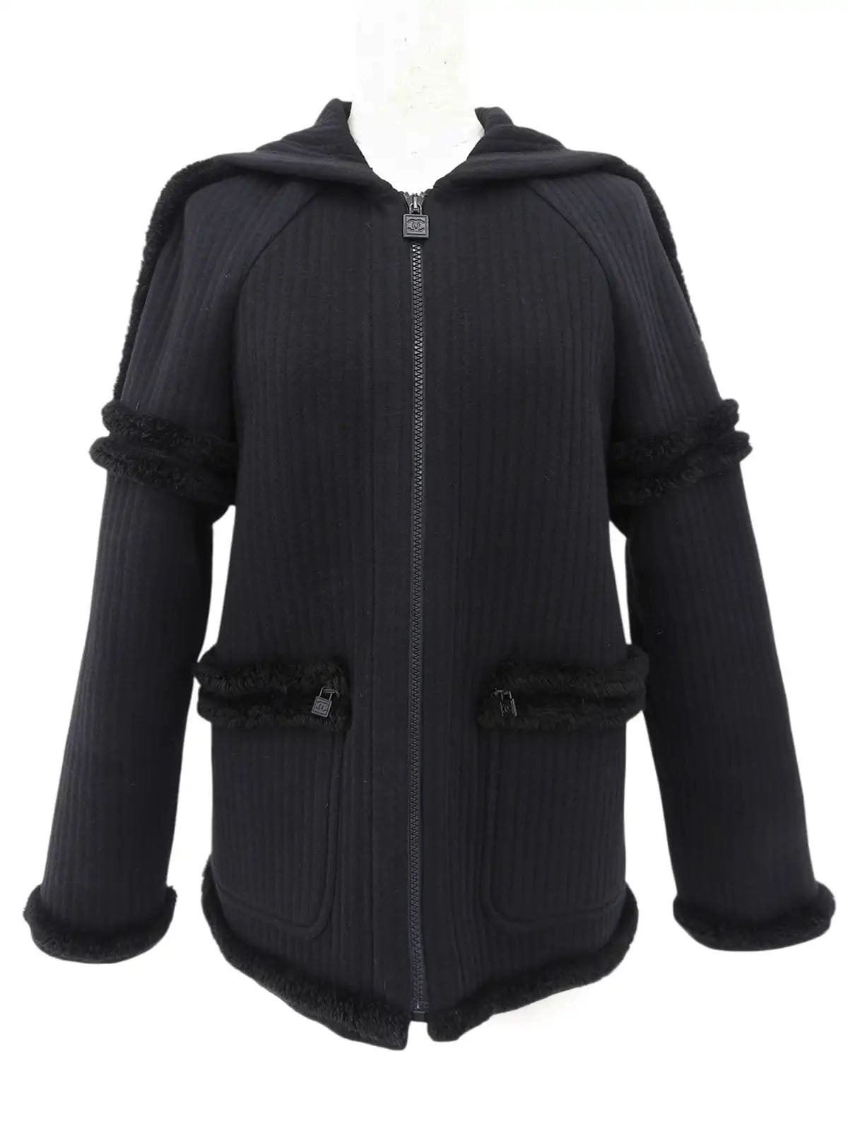 2007年製 ウールスクエアCCマークジップアップパーカー ブラック