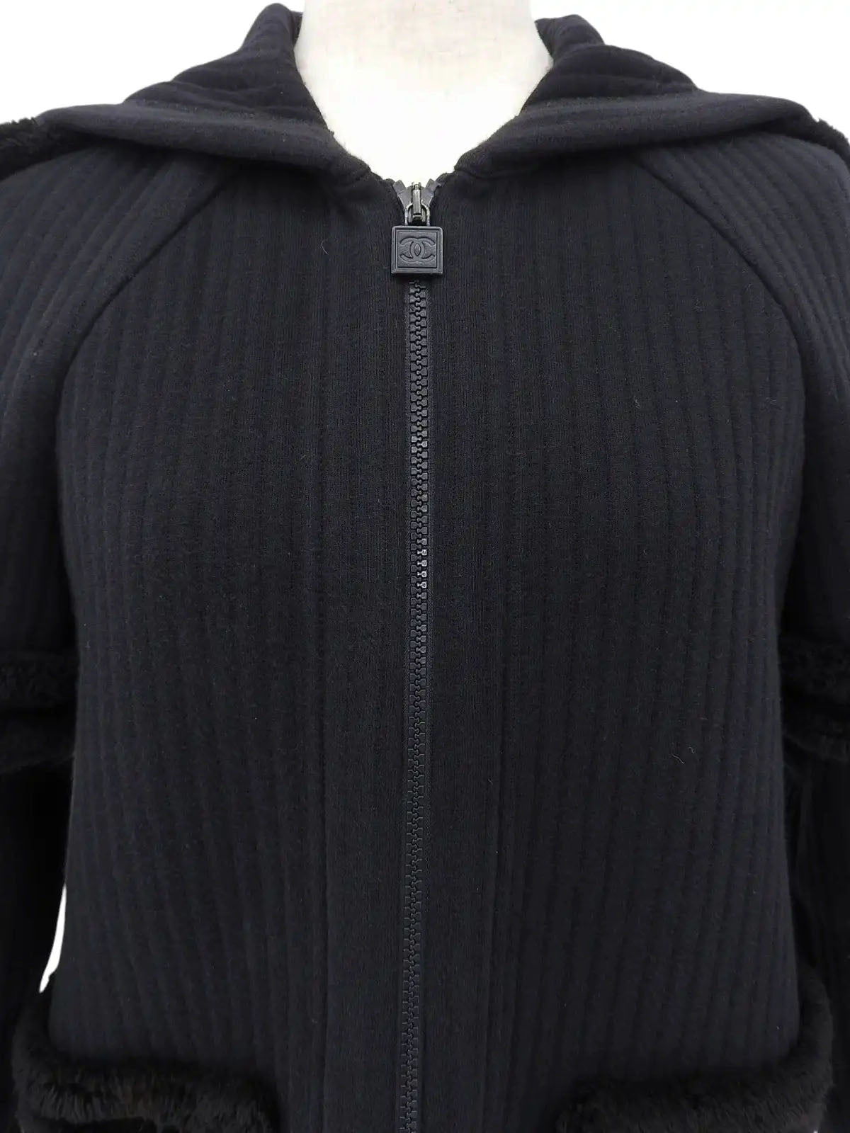 2007年製 ウールスクエアCCマークジップアップパーカー ブラック