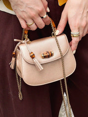 Bamboo 2-way mini bag in pink beige