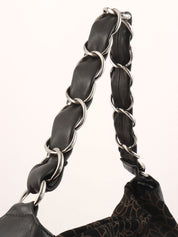 2004年頃製 スエードカメリアパターンCCマークプレートチェーンショルダーバッグ ブラック