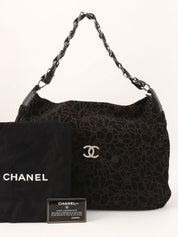 2004年頃製 スエードカメリアパターンCCマークプレートチェーンショルダーバッグ ブラック