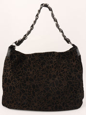 2004年頃製 スエードカメリアパターンCCマークプレートチェーンショルダーバッグ ブラック