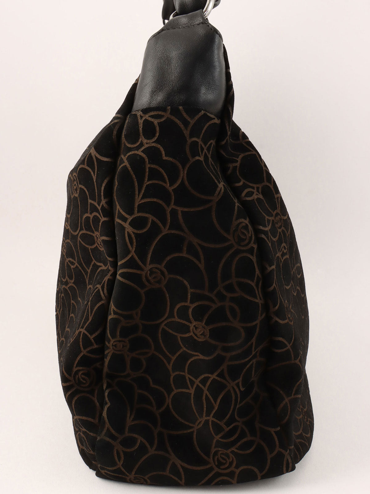 2004年頃製 スエードカメリアパターンCCマークプレートチェーンショルダーバッグ ブラック
