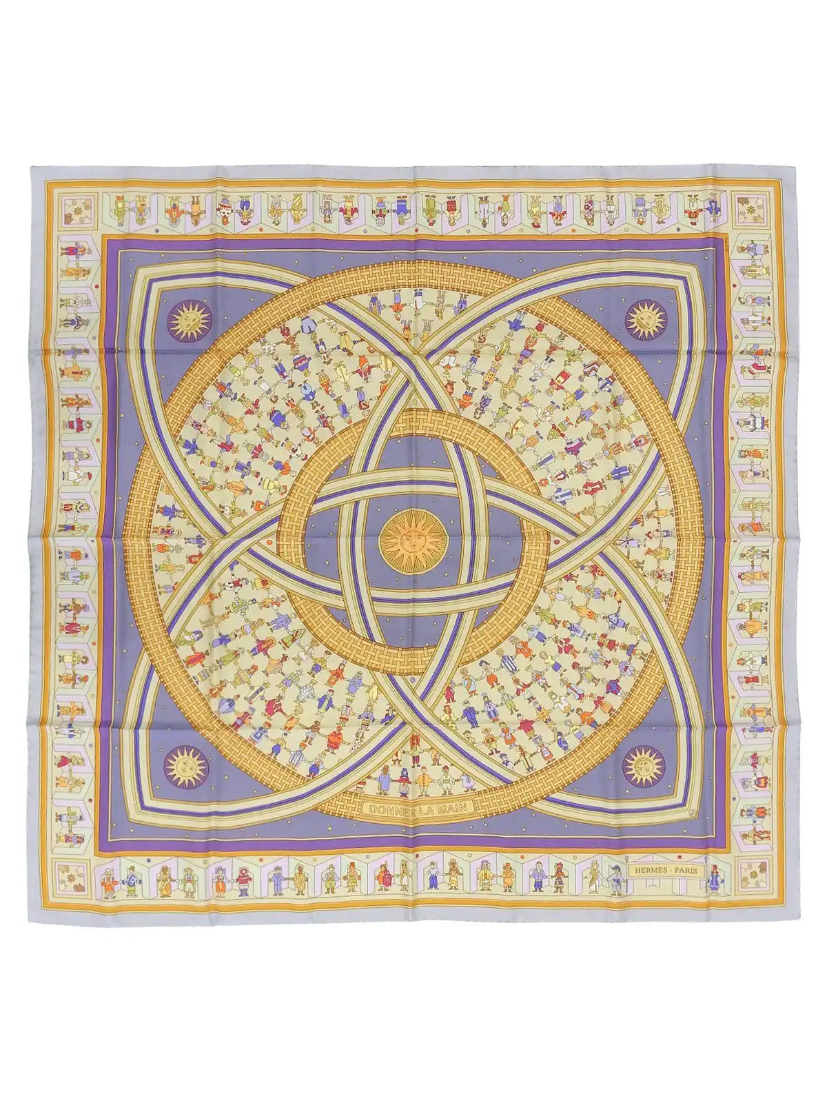 Carré 90 Donner La Main Pattern Scarf, Light Blue/Multi