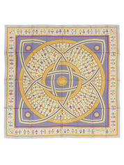 Carré 90 Donner La Main Pattern Scarf, Light Blue/Multi