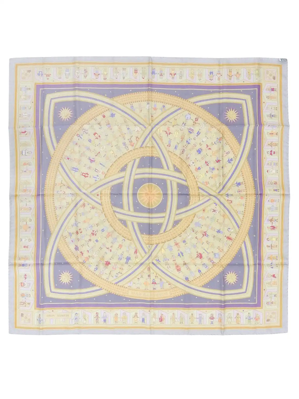 Carré 90 Donner La Main Pattern Scarf, Light Blue/Multi