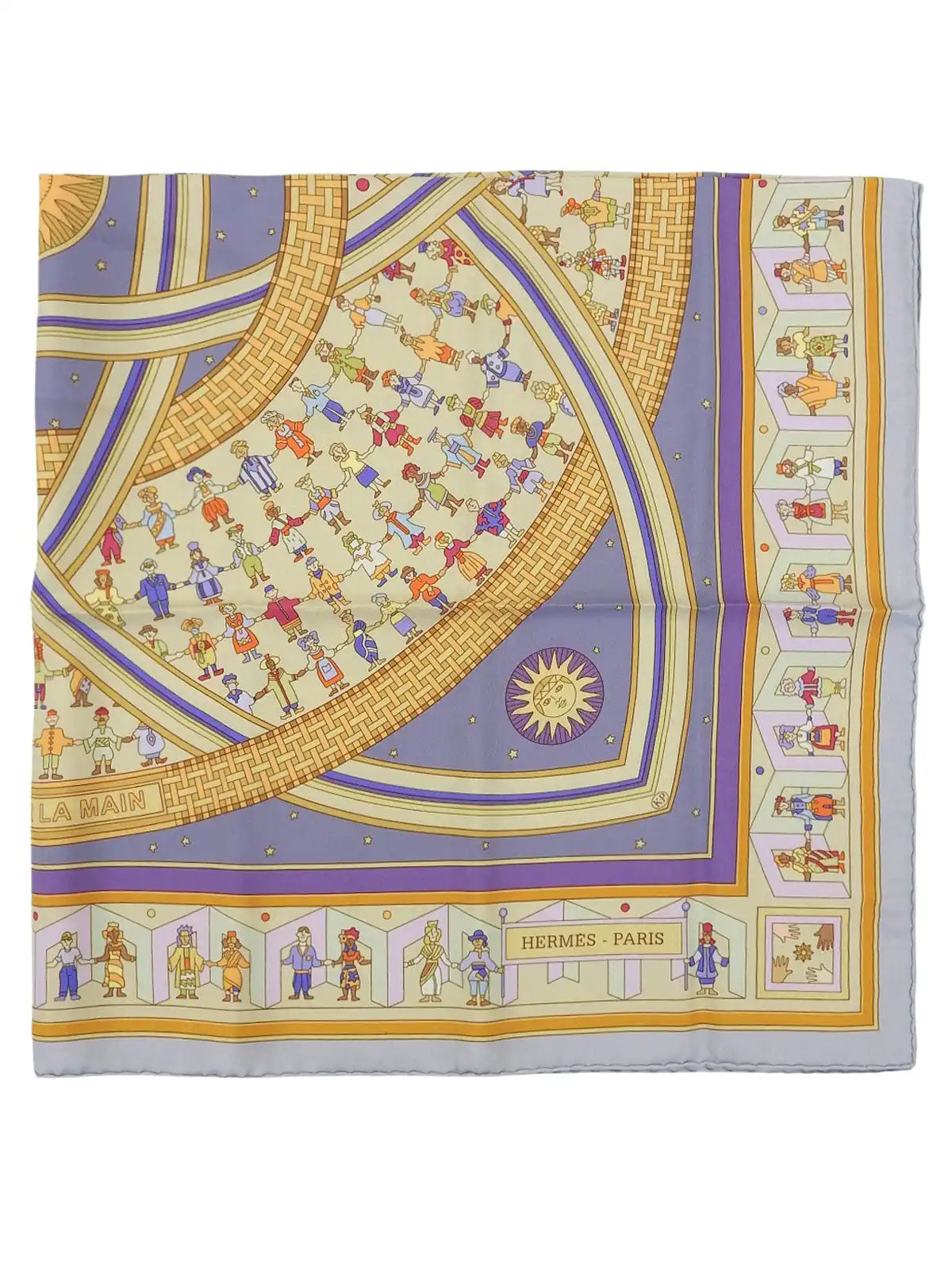 Carré 90 Donner La Main Pattern Scarf, Light Blue/Multi
