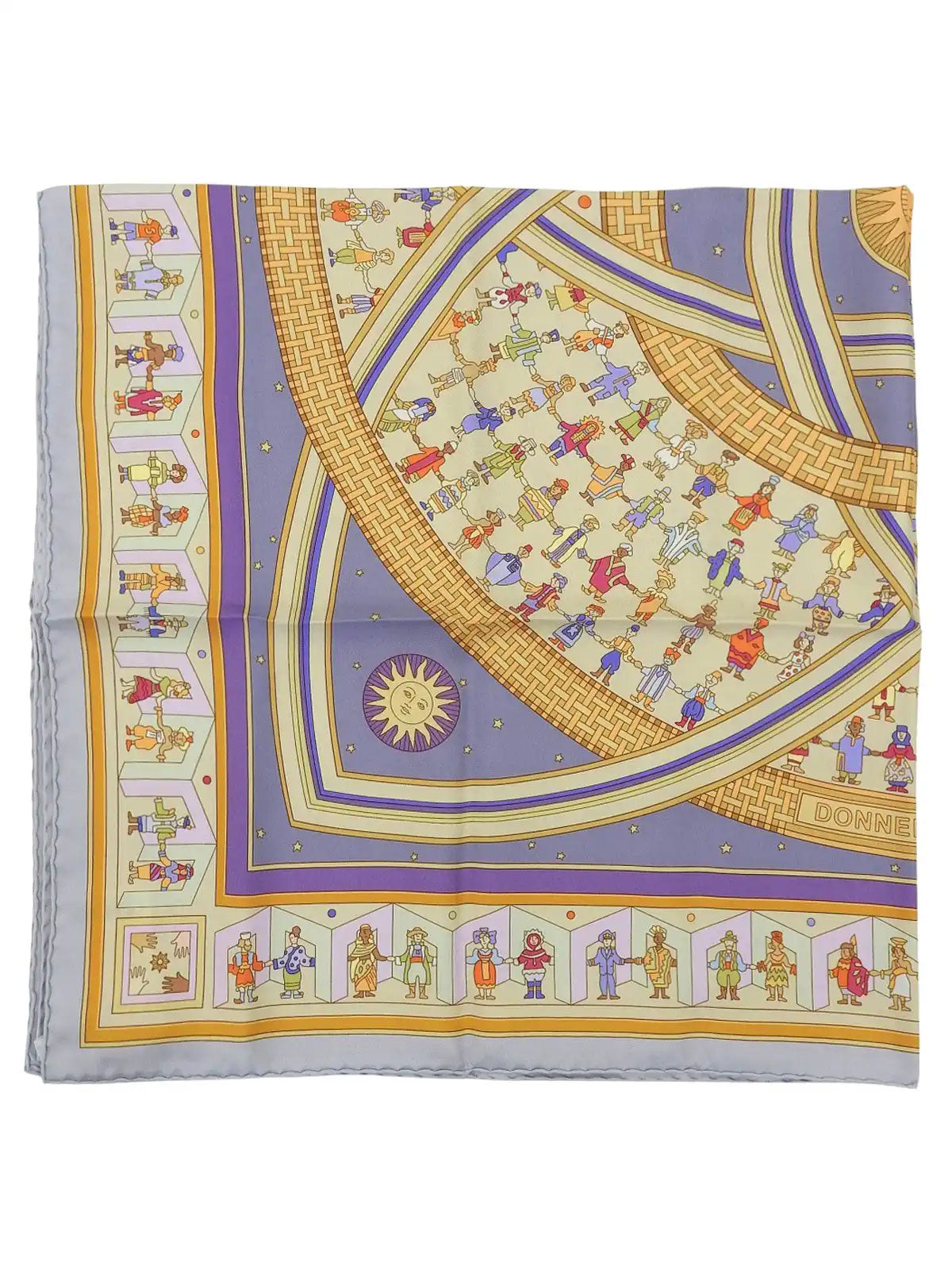 Carré 90 Donner La Main Pattern Scarf, Light Blue/Multi