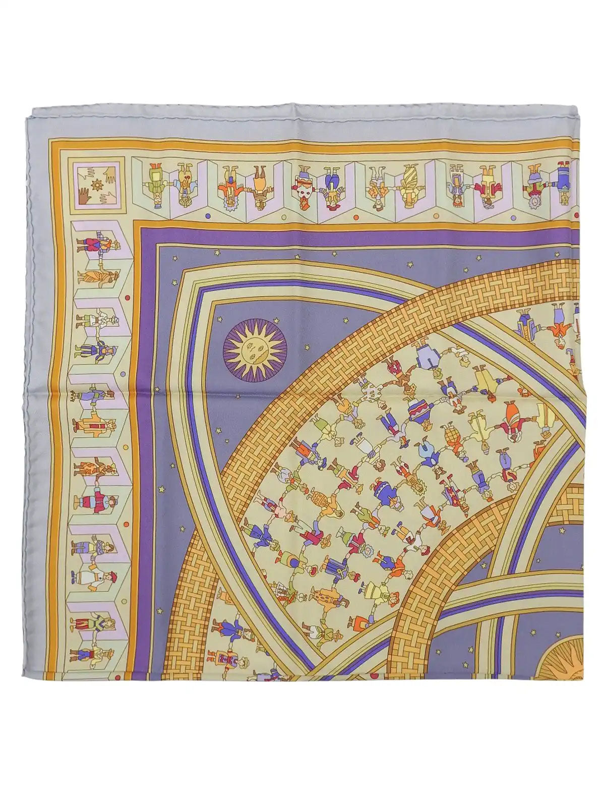 Carré 90 Donner La Main Pattern Scarf, Light Blue/Multi