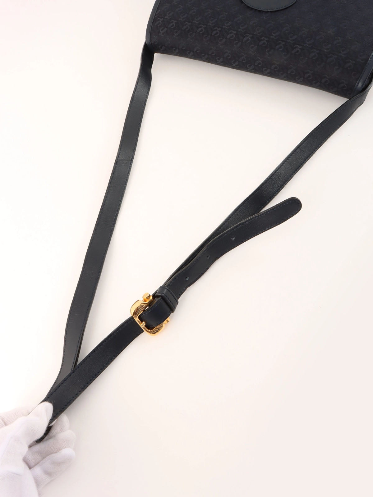 Navy Canvas Anagram Pattern Shoulder Bag