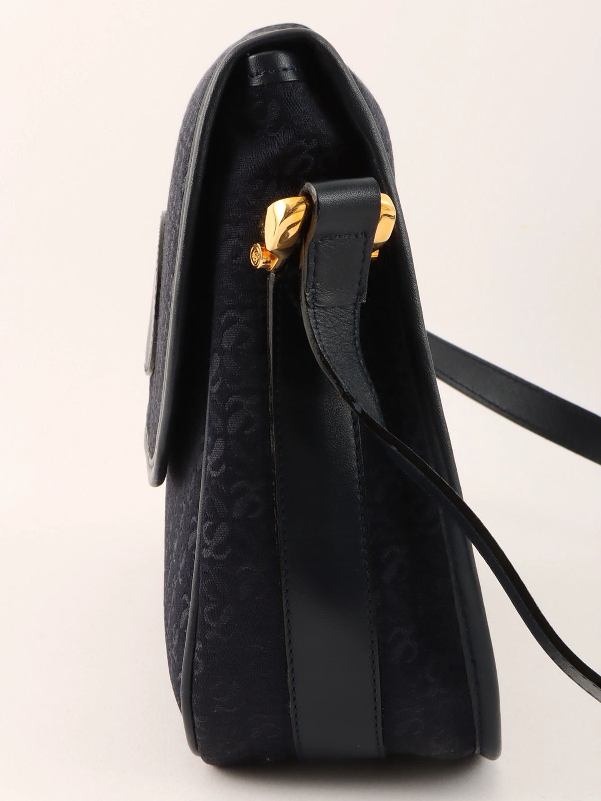 Navy Canvas Anagram Pattern Shoulder Bag