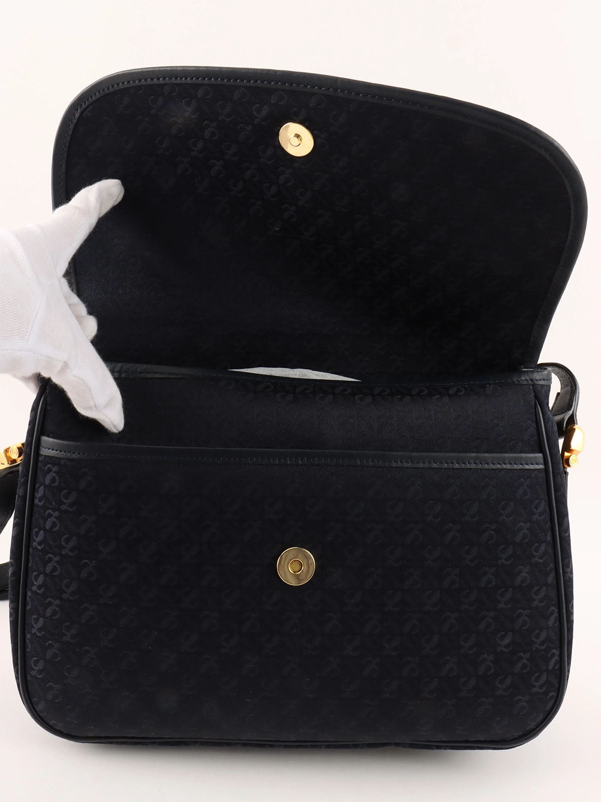 Navy Canvas Anagram Pattern Shoulder Bag