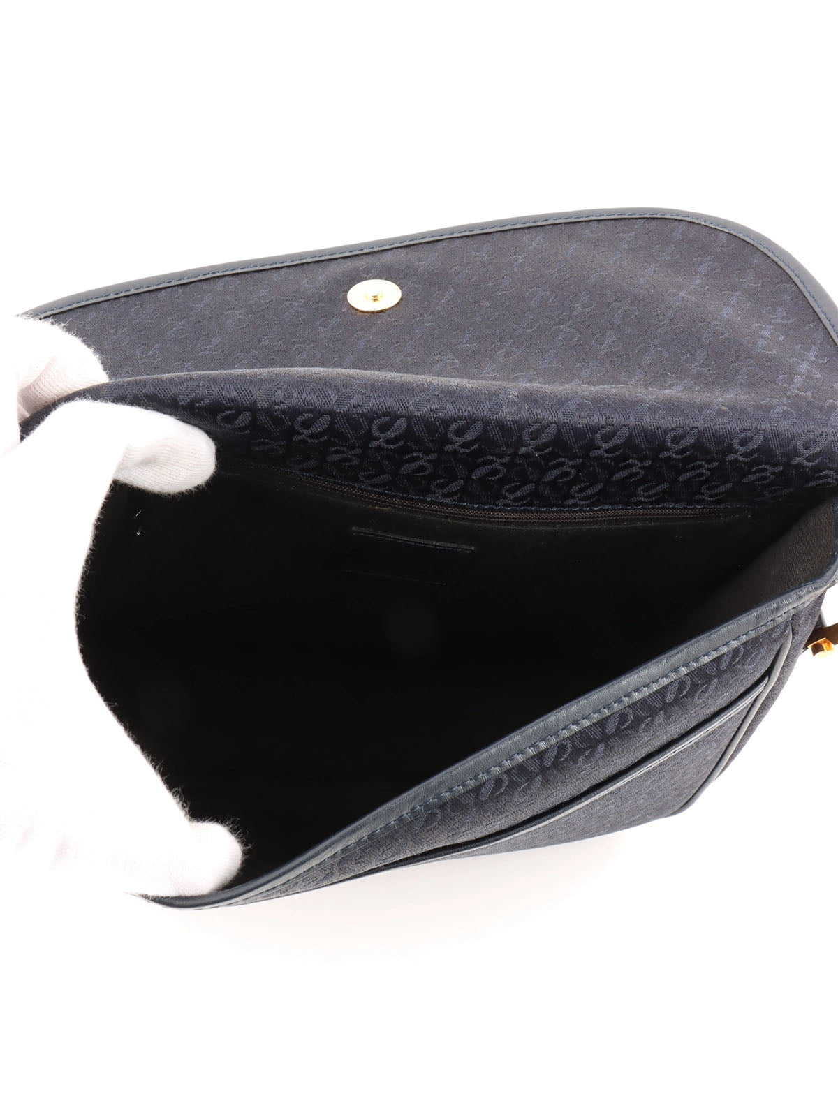 Navy Canvas Anagram Pattern Shoulder Bag