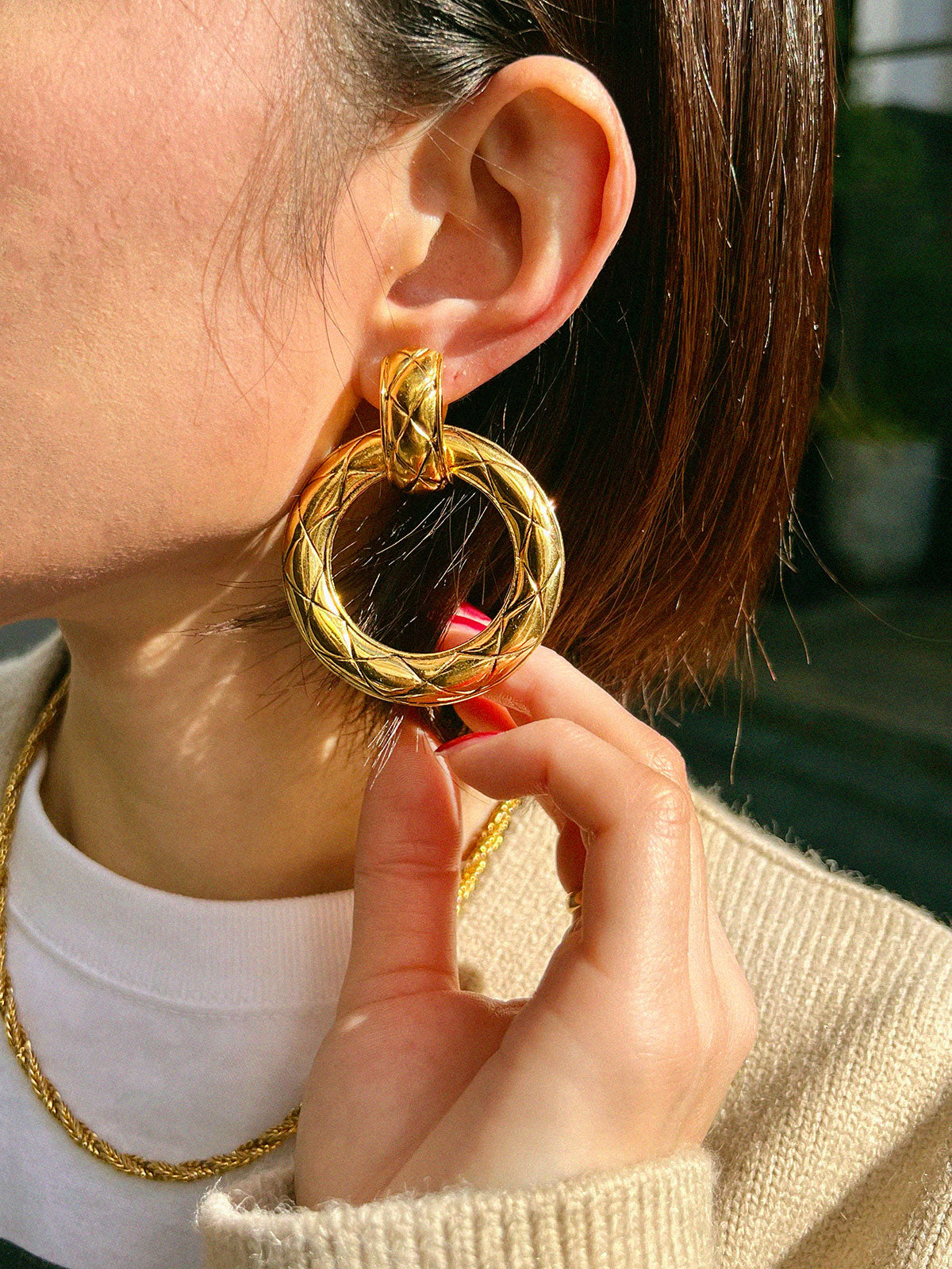 マトラッセステッチフープイヤリング ゴールド