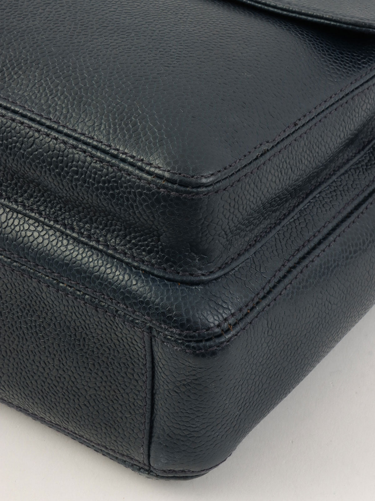 1997 Caviar Skin CC Turnlock CC Mark Stitch Chain Tote Bag, Navy