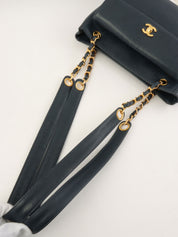 1997 Caviar Skin CC Turnlock CC Mark Stitch Chain Tote Bag, Navy