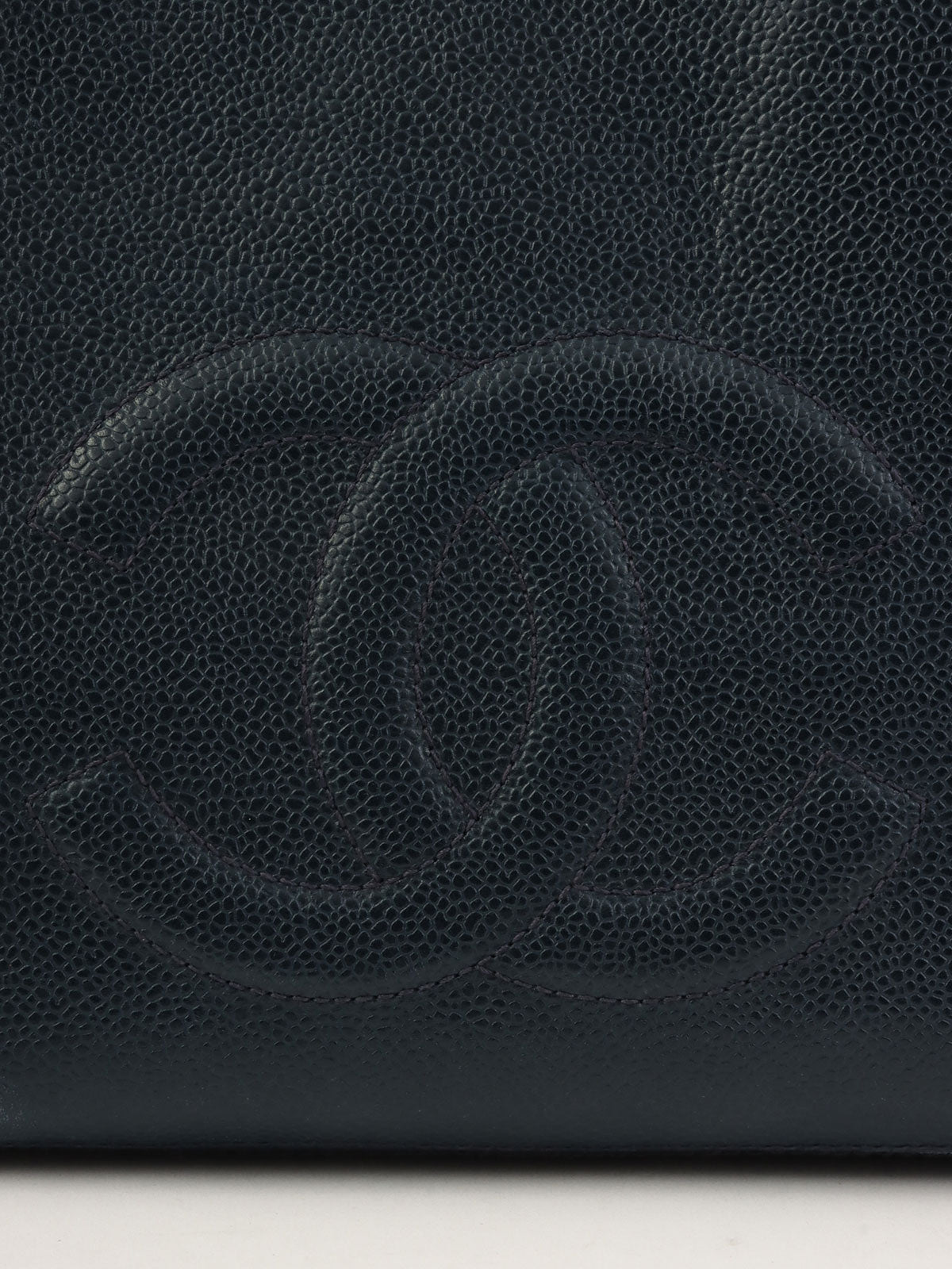1997 Caviar Skin CC Turnlock CC Mark Stitch Chain Tote Bag, Navy