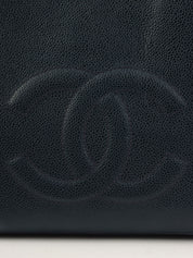 1997 Caviar Skin CC Turnlock CC Mark Stitch Chain Tote Bag, Navy