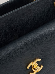 1997 Caviar Skin CC Turnlock CC Mark Stitch Chain Tote Bag, Navy