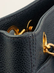 1997 Caviar Skin CC Turnlock CC Mark Stitch Chain Tote Bag, Navy