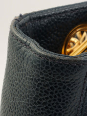 1997 Caviar Skin CC Turnlock CC Mark Stitch Chain Tote Bag, Navy