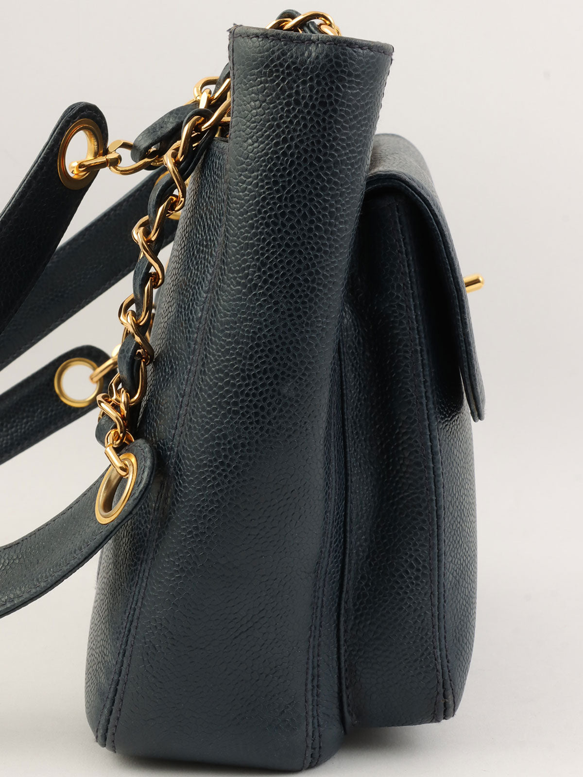 1997 Caviar Skin CC Turnlock CC Mark Stitch Chain Tote Bag, Navy