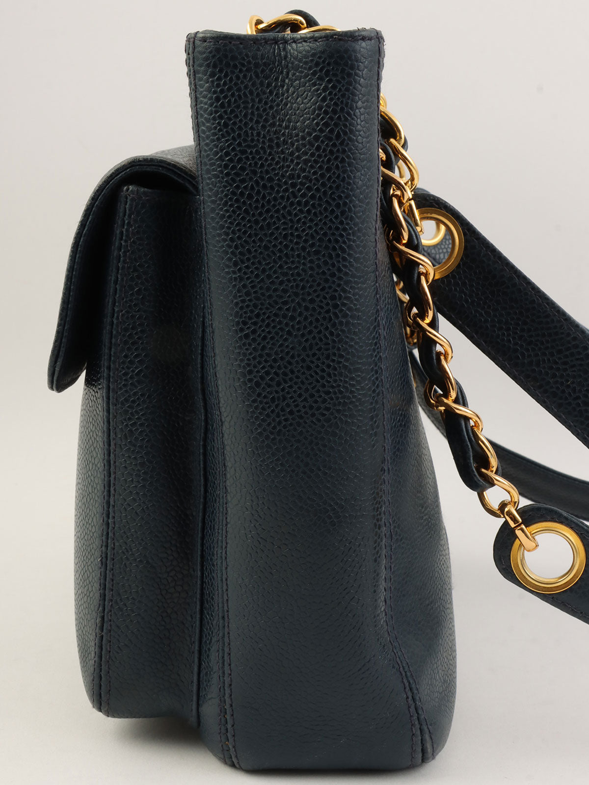 1997 Caviar Skin CC Turnlock CC Mark Stitch Chain Tote Bag, Navy