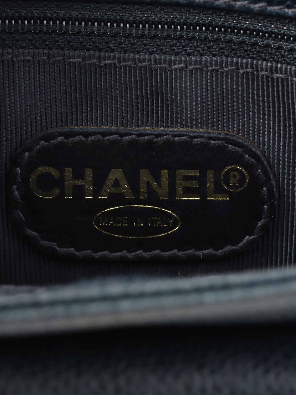 1997 Caviar Skin CC Turnlock CC Mark Stitch Chain Tote Bag, Navy