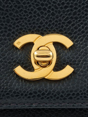 1997 Caviar Skin CC Turnlock CC Mark Stitch Chain Tote Bag, Navy