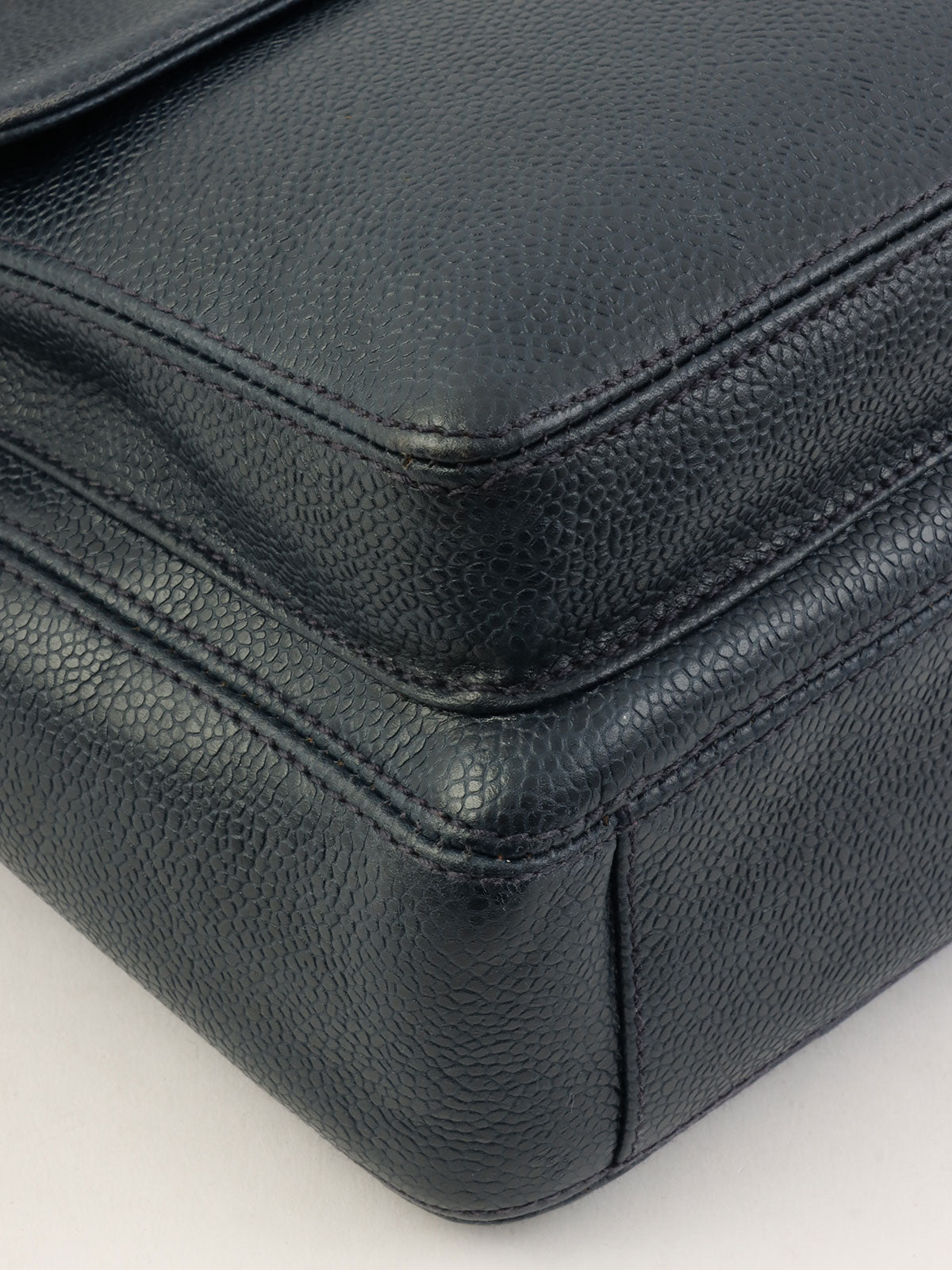 1997 Caviar Skin CC Turnlock CC Mark Stitch Chain Tote Bag, Navy