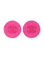 2000年製 ラウンドグリッターCCマークイヤリング クリアピンク