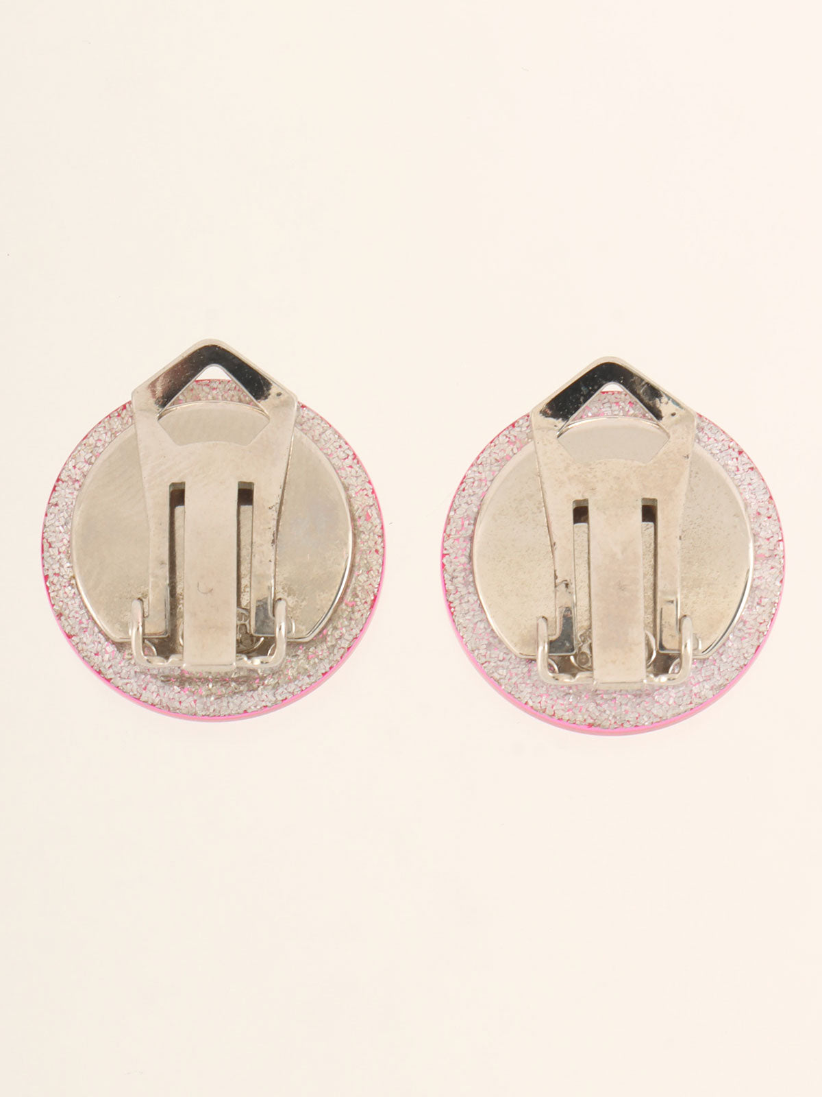 2000 Round Glitter CC Mark Earrings in Clear Pink