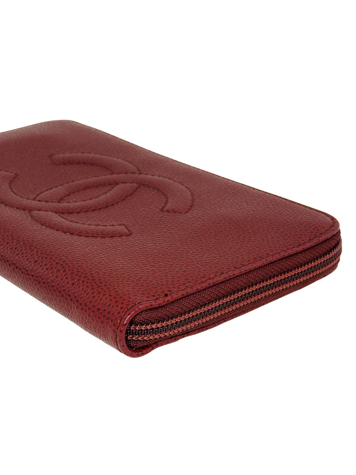 2000年頃製 キャビアスキンCCマークステッチジップロングウォレット ボルドー