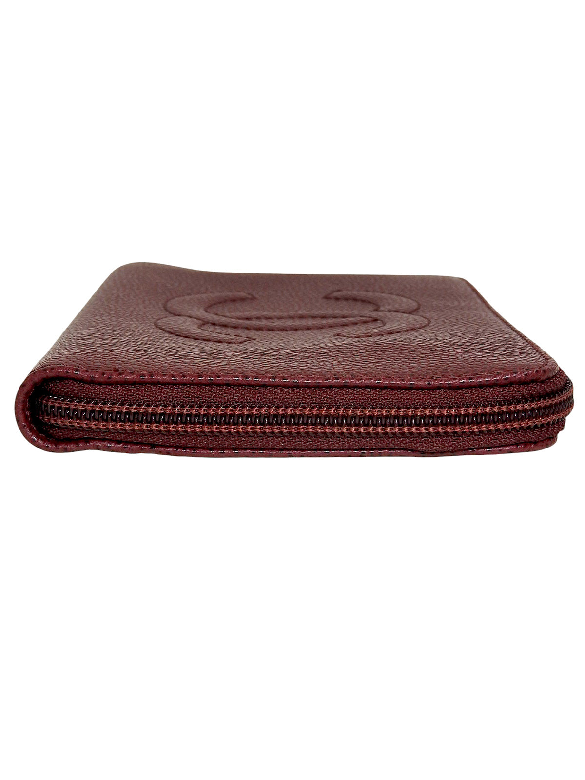 2000年頃製 キャビアスキンCCマークステッチジップロングウォレット ボルドー