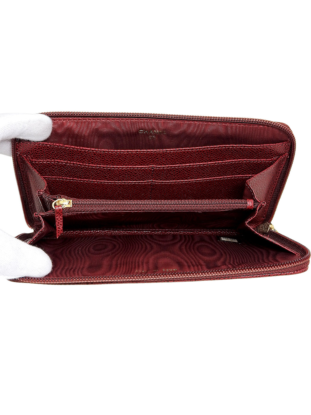 2000年頃製 キャビアスキンCCマークステッチジップロングウォレット ボルドー