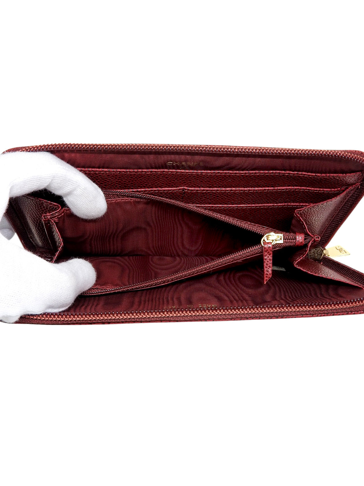 2000年頃製 キャビアスキンCCマークステッチジップロングウォレット ボルドー