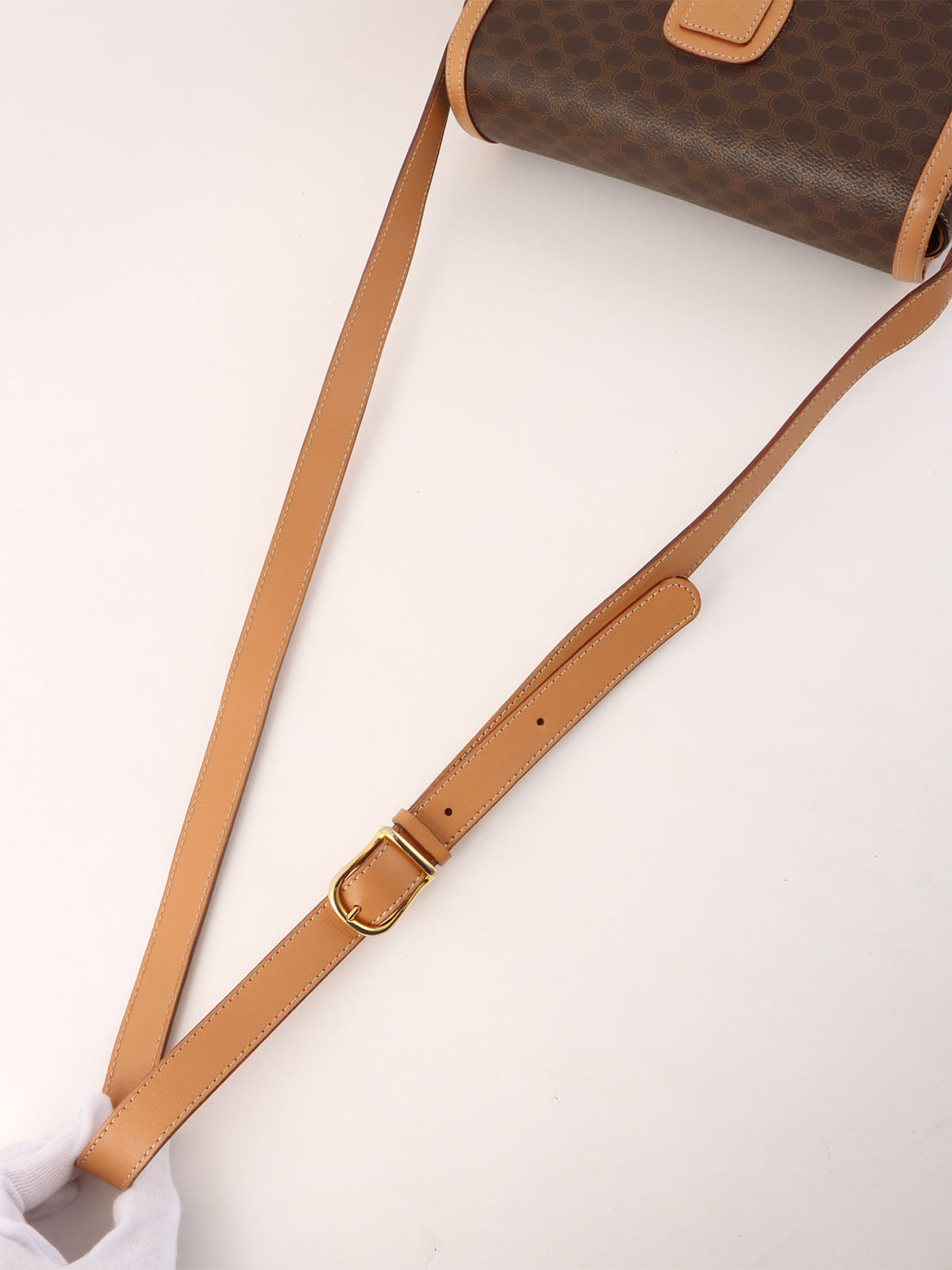 Macadam Pattern Logo Embossed Shoulder Bag Brown