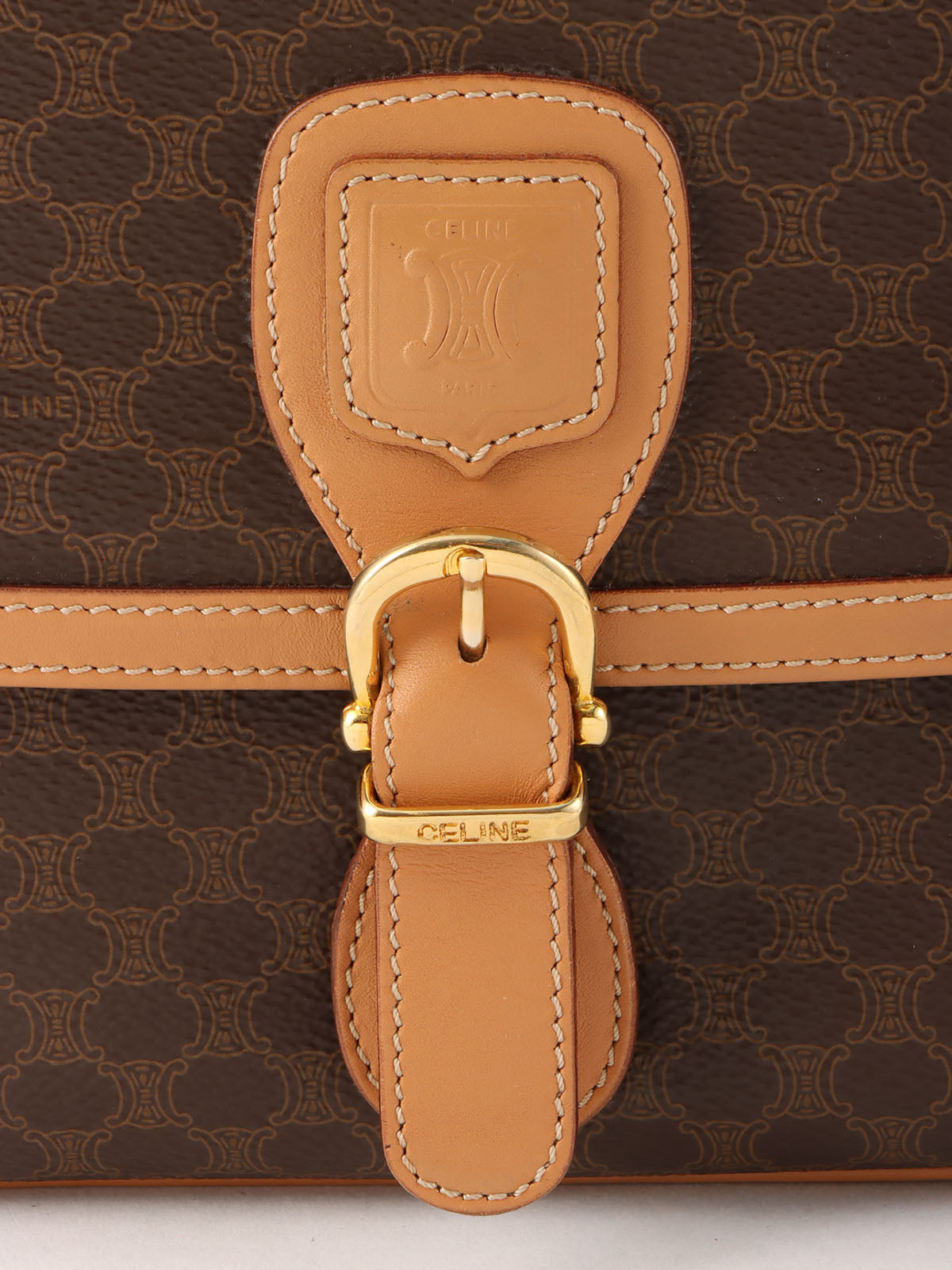 Macadam Pattern Logo Embossed Shoulder Bag Brown