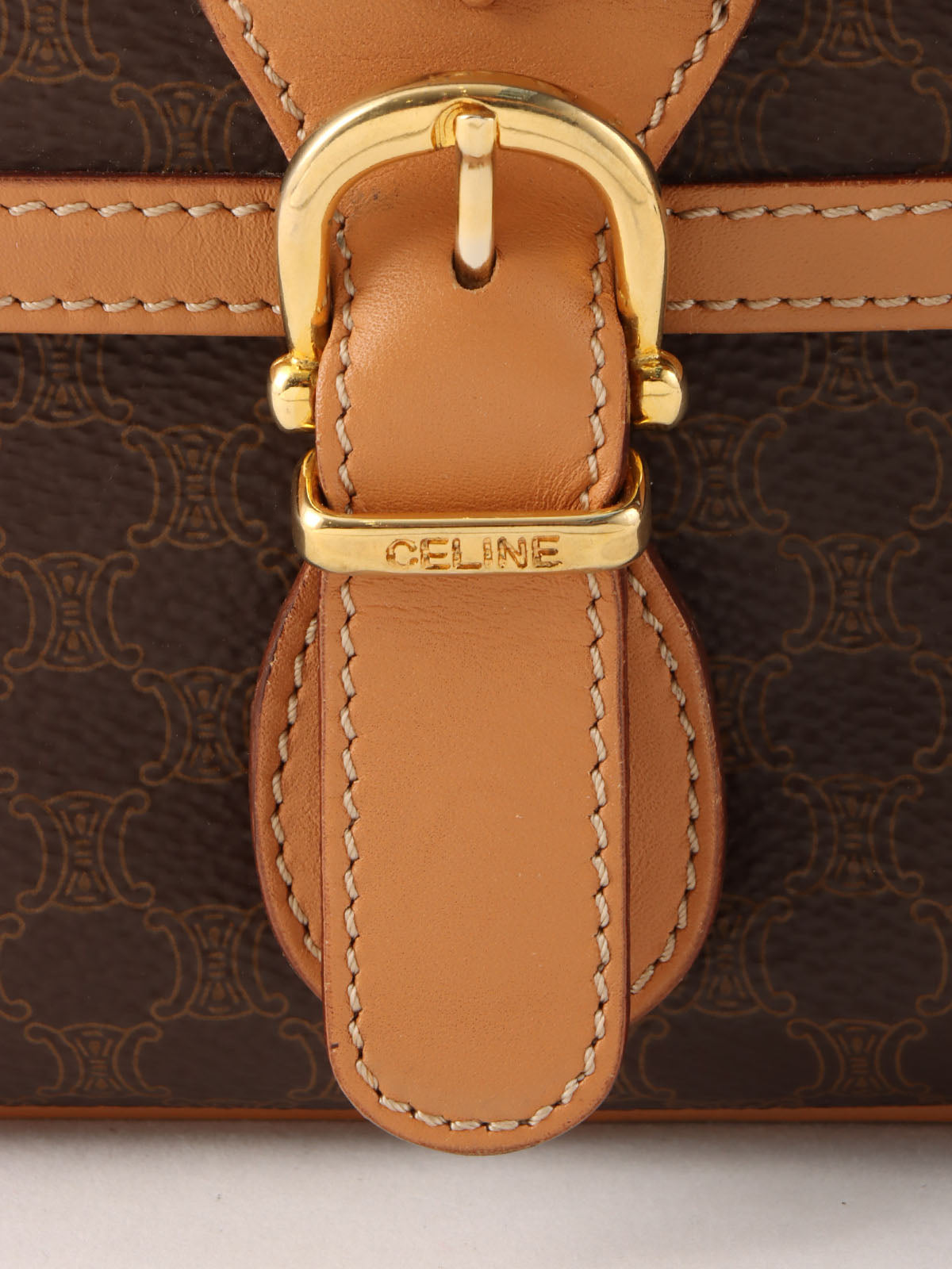 Macadam Pattern Logo Embossed Shoulder Bag Brown