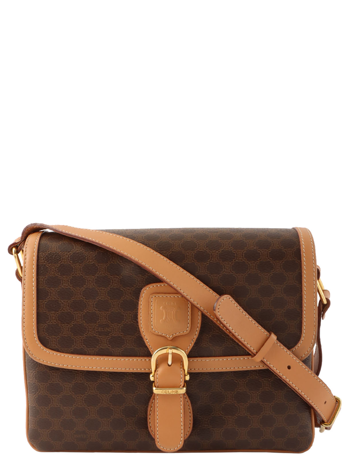 Macadam Pattern Logo Embossed Shoulder Bag Brown