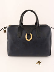 Trotter Pattern Logo Plate Boston Bag Navy