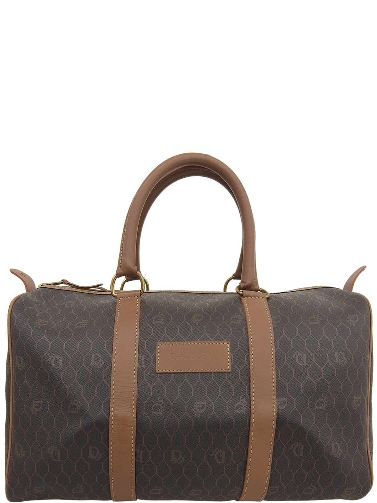 Honeycomb Pattern Boston Bag in Black/Brown