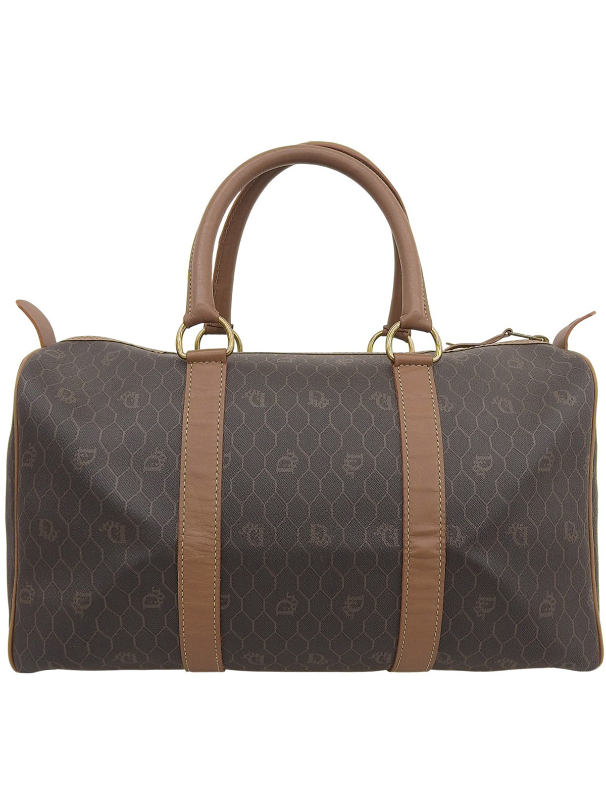 Honeycomb Pattern Boston Bag in Black/Brown