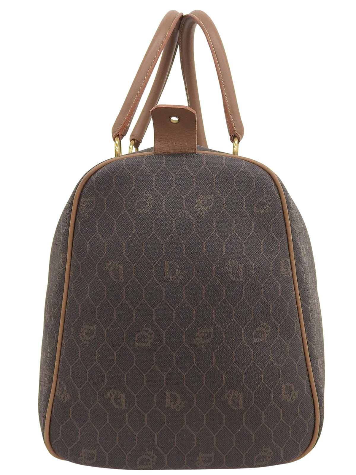 Honeycomb Pattern Boston Bag in Black/Brown