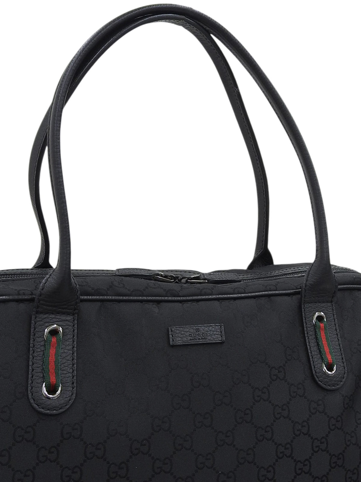 Canvas GG Pattern Sherry Line Boston Bag in Black