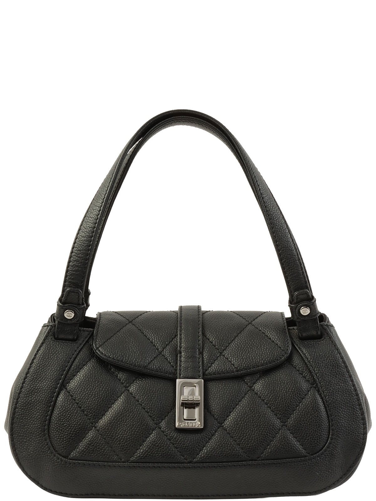 2005年頃製 キャビアスキン2.55ターンロックプレートハンドバッグ ブラック