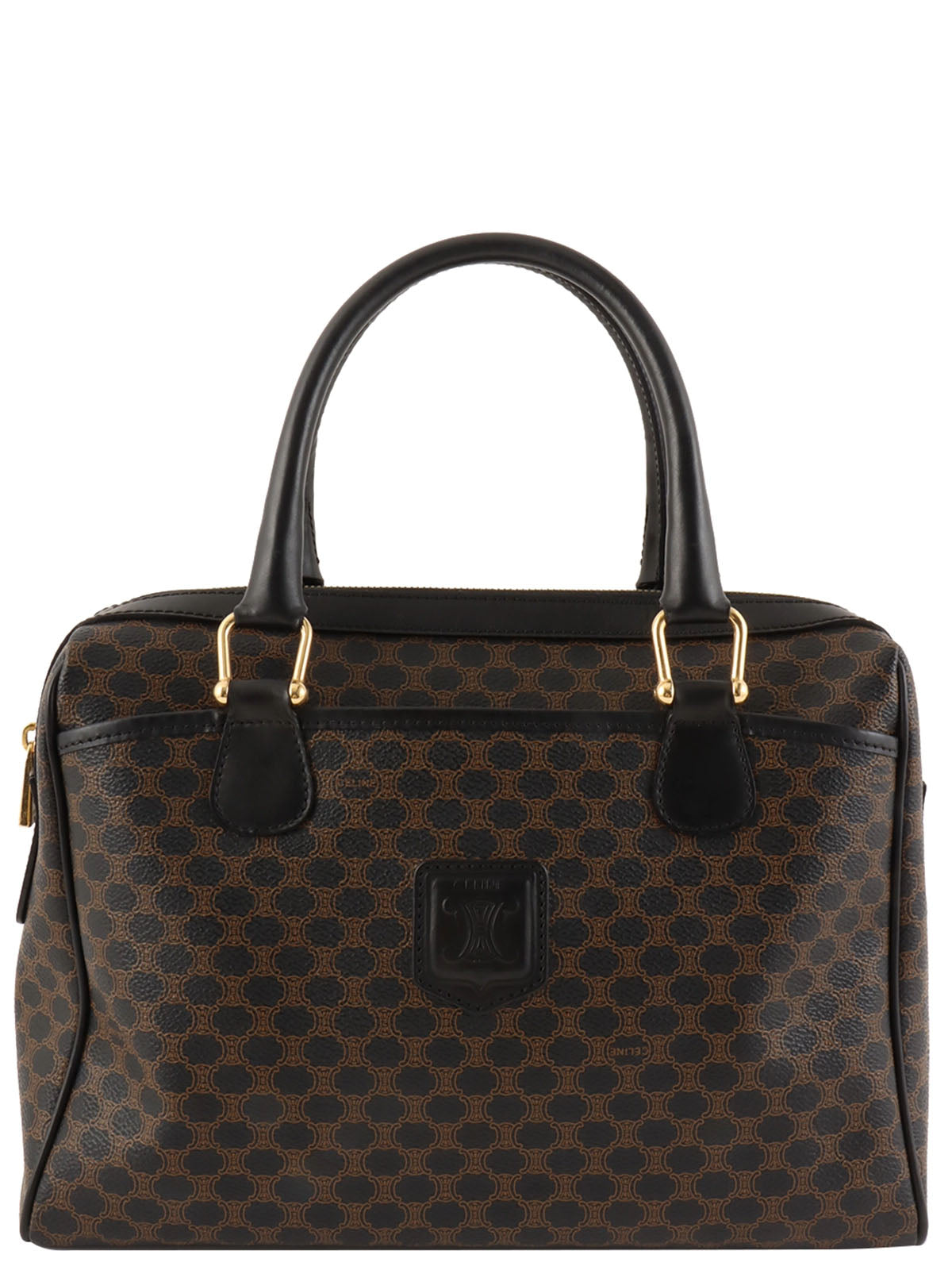 マカダムパターンロゴエンボスハンドバッグ ブラウン