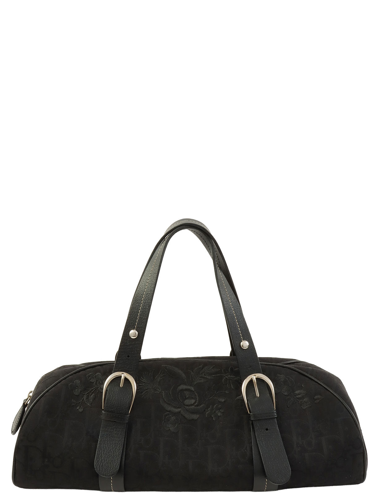 トロッターパターンフラワー刺繍ハンドバッグ ブラック