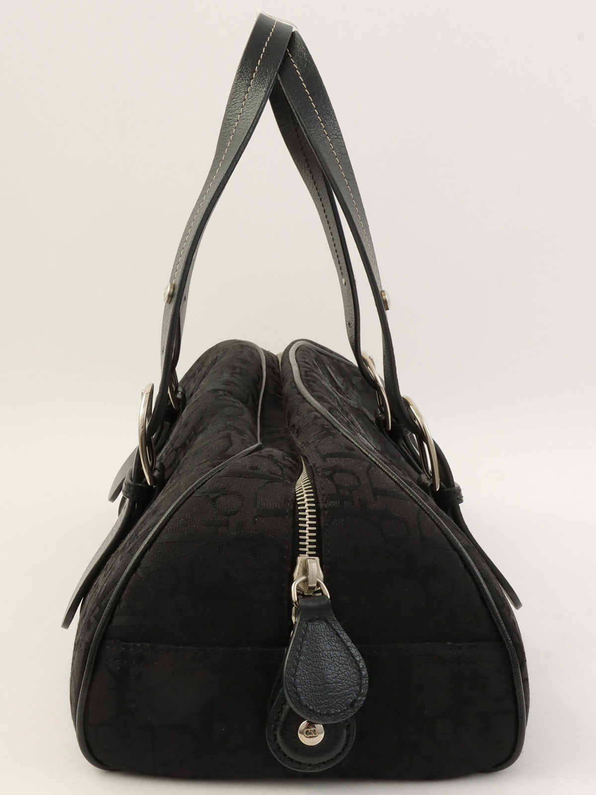 トロッターパターンフラワー刺繍ハンドバッグ ブラック